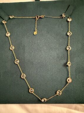 Delicate Gold Necklace with Clear Bezel Stones - Women's Jewelry
